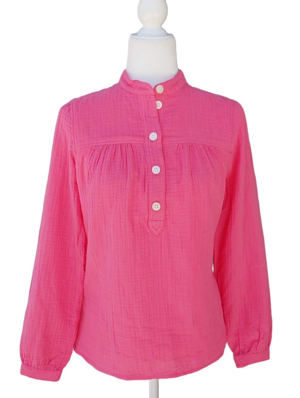 J. Crew Fresco Fuchsia Pink Button-Front Cotton Gauze Top Women's XS NWT